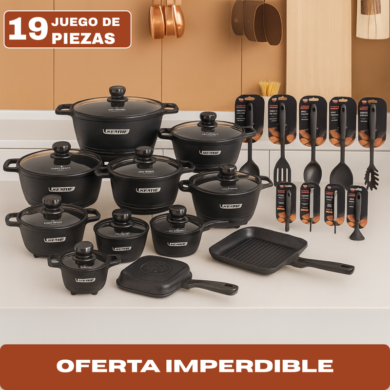 Conjunto de Ollas de Cerámica 19 Piezas Antiadherentes [ÚLTIMAS UNIDADES]